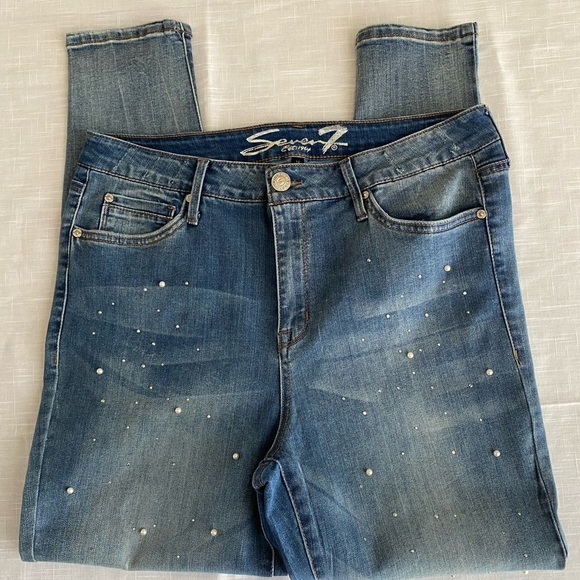 Seven 7 Blue Jeans 34x29 Pearls High Rise Skinny Tag Size 16 - Picture 1 of 14